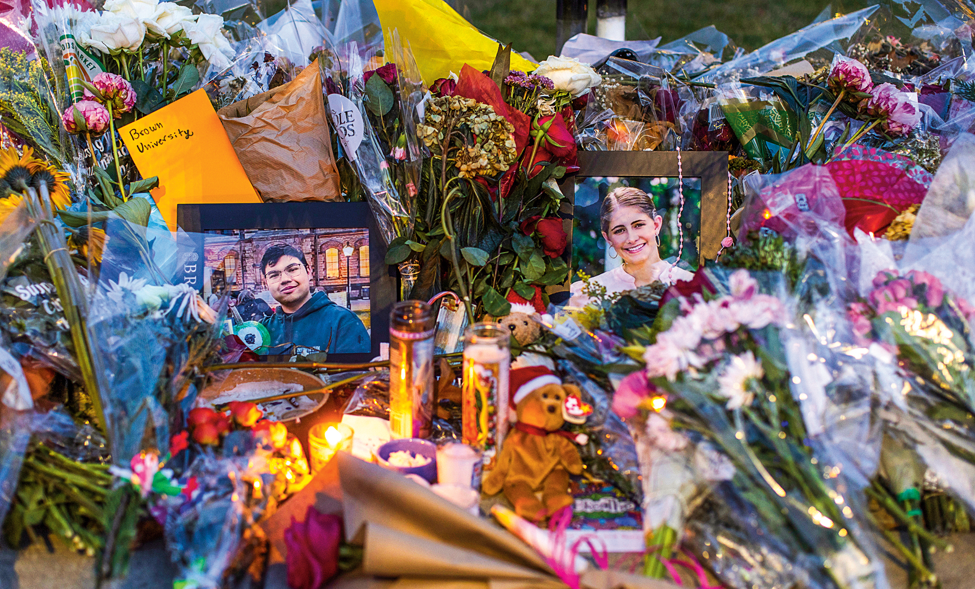 photo of an impromptu memorial outside Barus & Holley