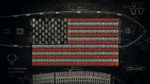 Illustration of of people and windows creating the American flag
