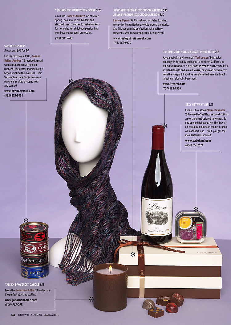 Spread from magazine layout with gift recommendations.