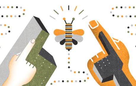 Illustration of robot and human hands