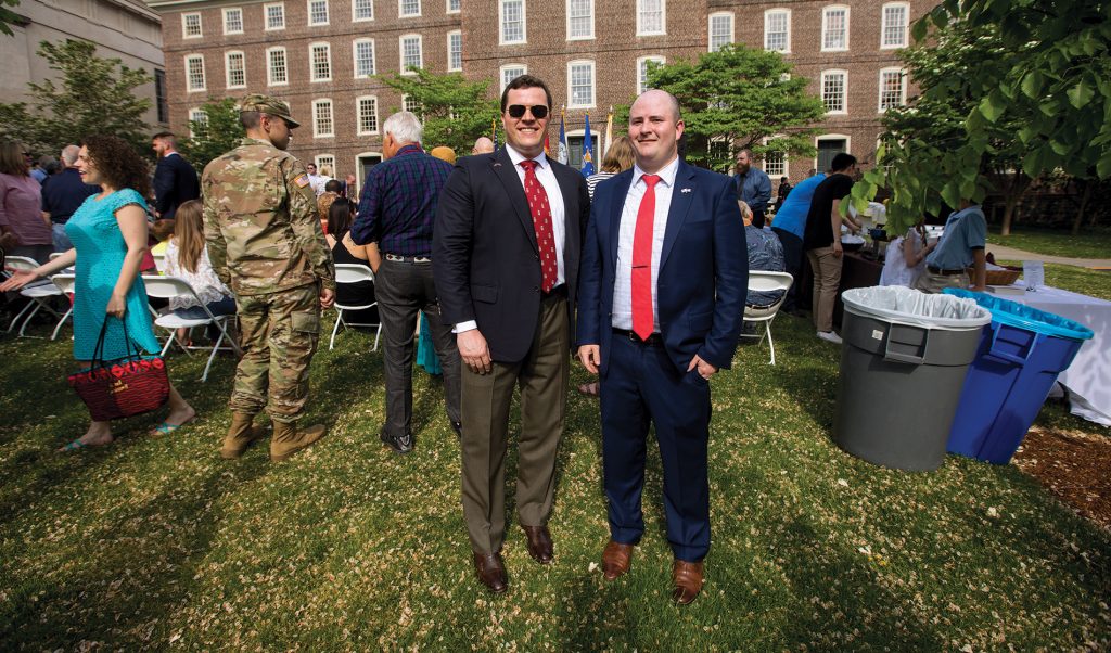 Scott Quigley ’05, mentor, and Davin Lewis ’19, mentee, after the commissioning ceremony.