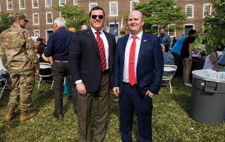 Scott Quigley ’05, mentor, and Davin Lewis ’19, mentee, after the commissioning ceremony.