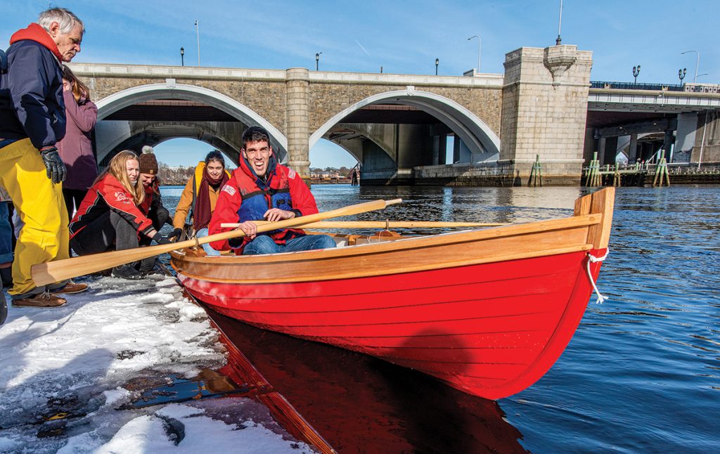 Boatbuilding students take a test ride