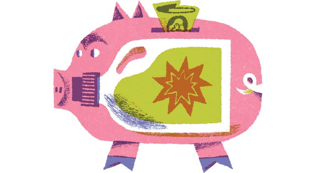 Illustration by James Heimer of laundry jug insides a piggy bank.
