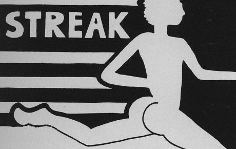 BAM archival illustration of a streaker with the word 