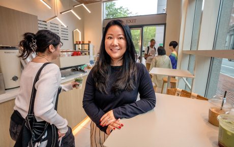 Image of Michelle Cheng at her new cafe in Brown’s School of Public Health building.