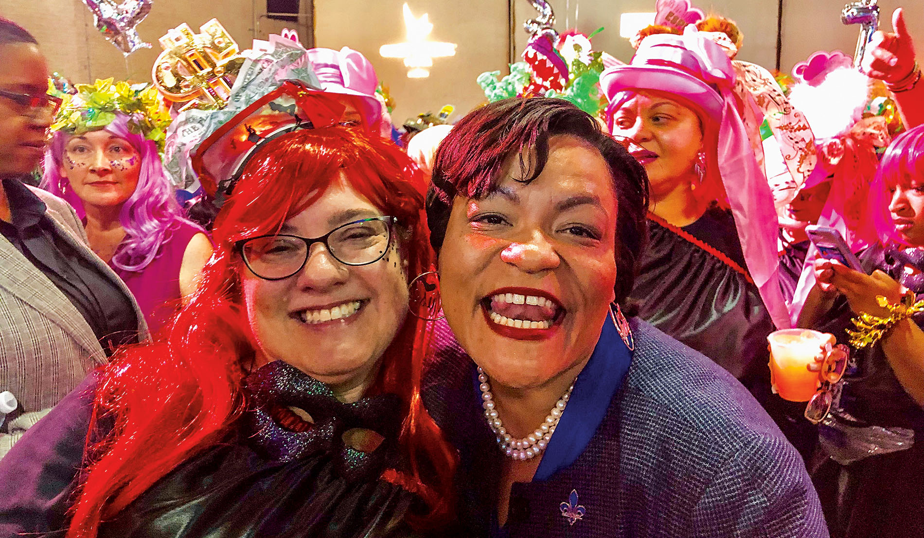 Image of Stephanie Grace and New Orleans Mayor LaToya Cantrell smiling at a party.
