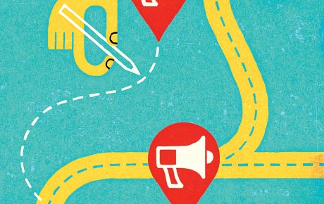 Illustration by Tim Cook of hands drawing a map