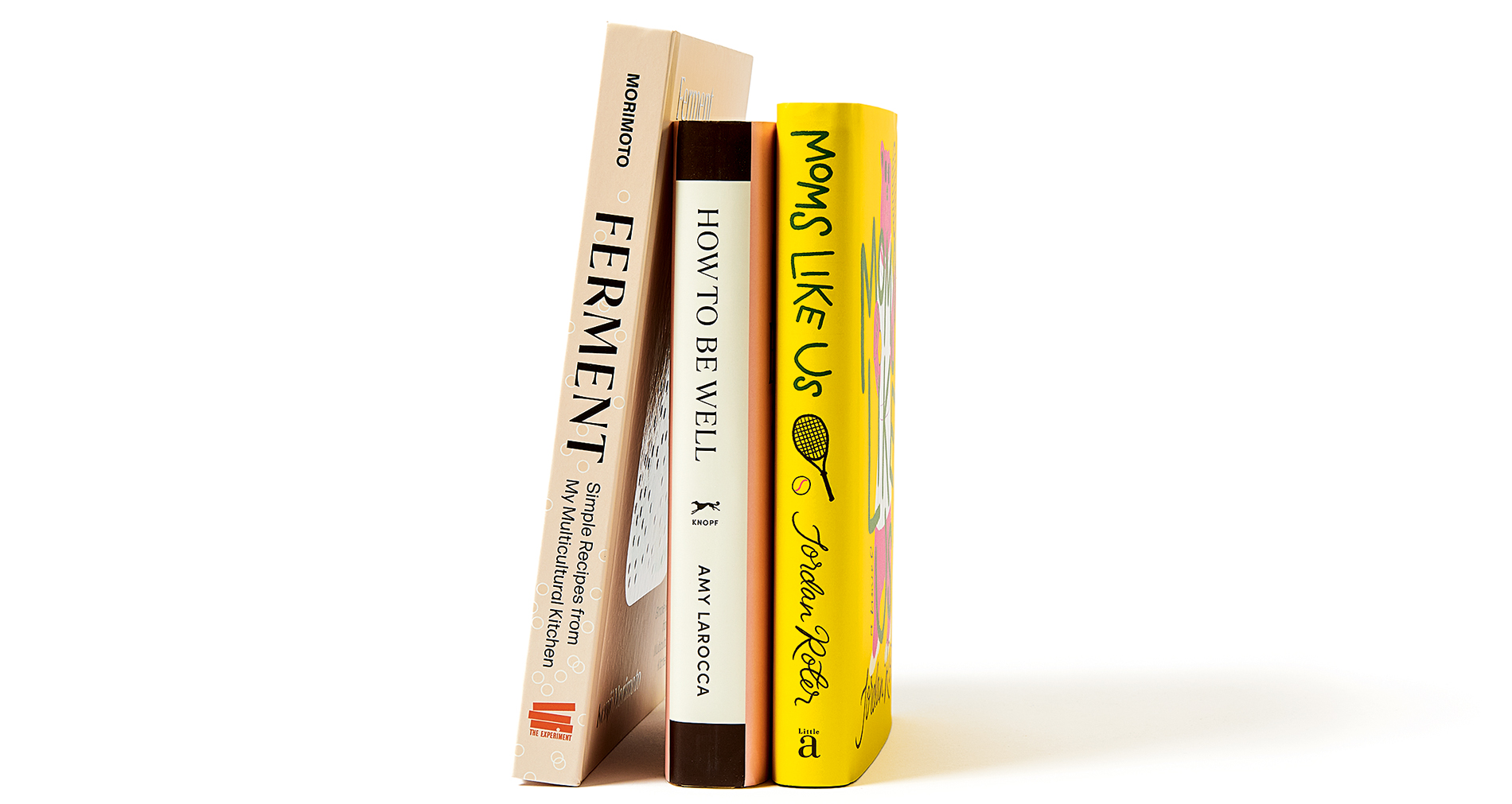 Book spines by Jordan Roter, Amy Larocca, and Kenji Morimoto