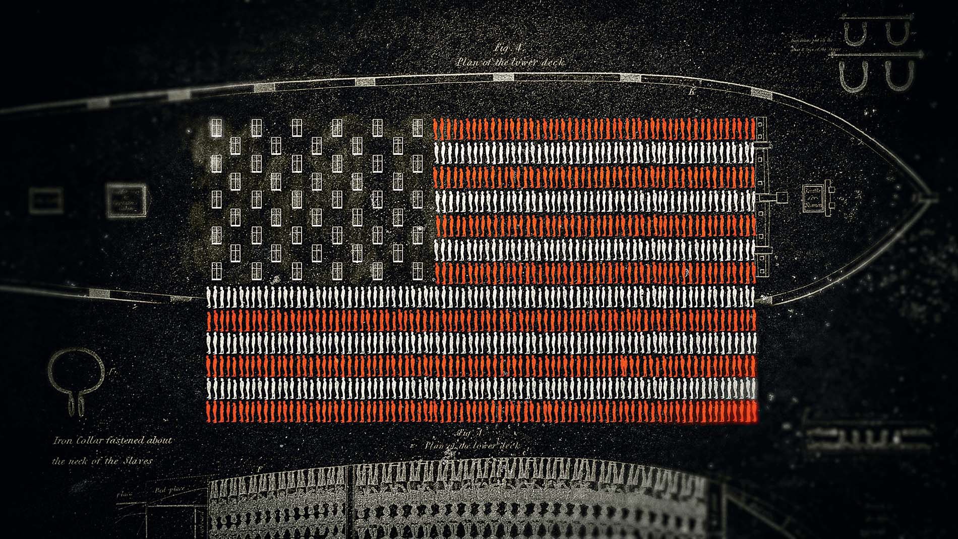 Illustration of of people and windows creating the American flag