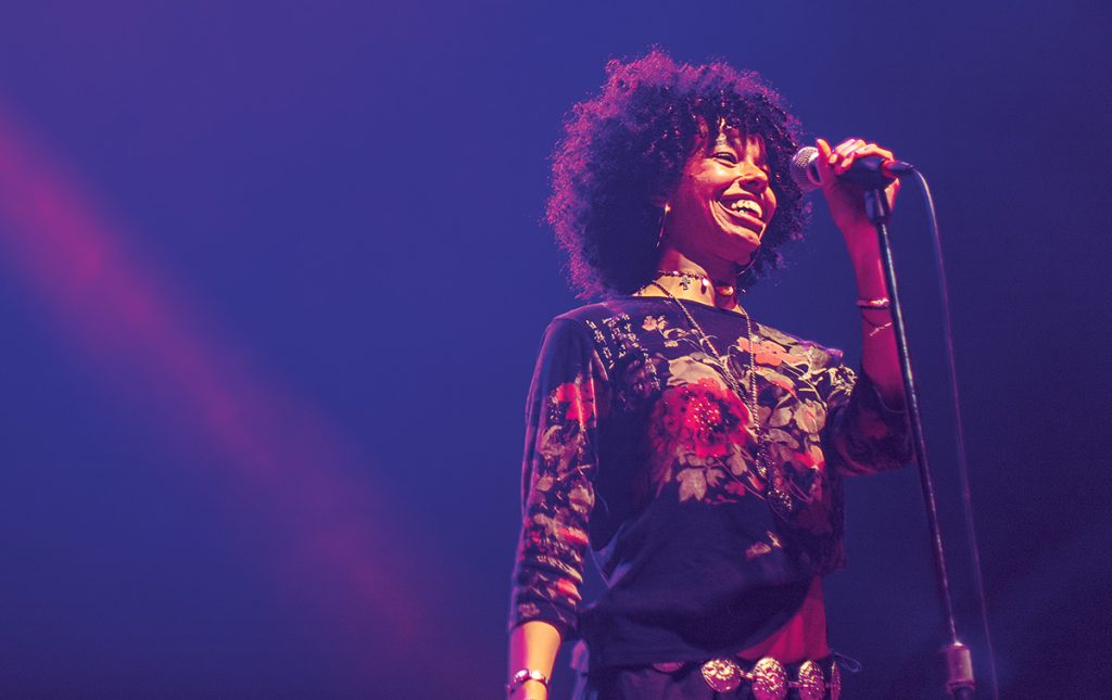 Musician on stage with microphone