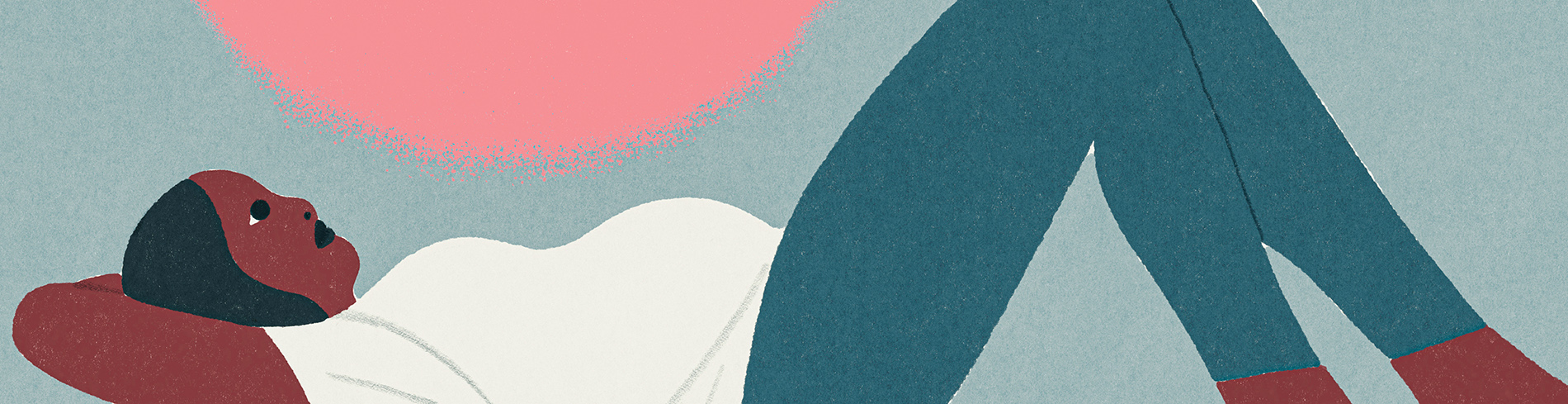 Illustration by Suvi Suitiala of a pregnant person laying down and looking up.